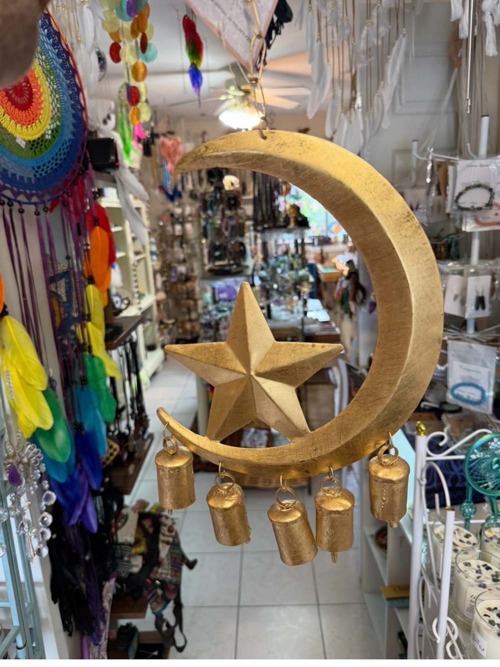 Gold Crescent Moon & Star wind chime